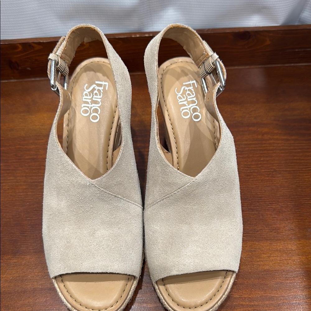 Franco Sarto Cream Wedges with Adjustable Ankle Strap
